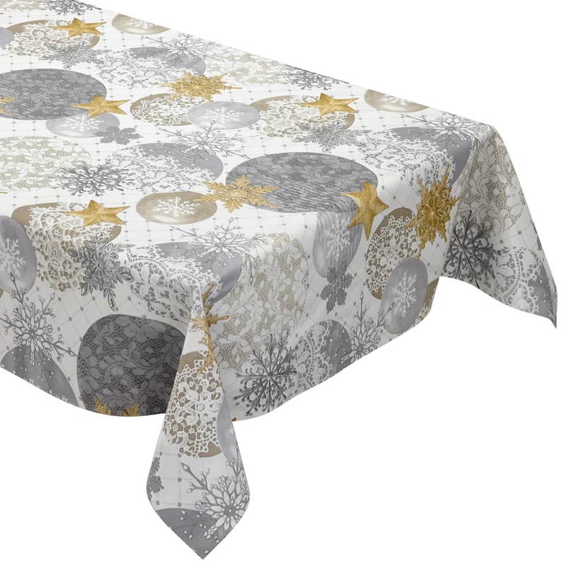 KEVKUS Wachstuch Tischdecke Weihnachten B7000-01 goldene Sterne grau Kugeln eckig rund oval
