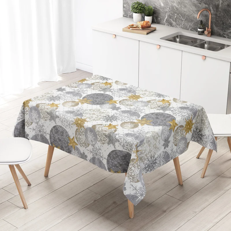KEVKUS Wachstuch Tischdecke Weihnachten B7000-01 goldene Sterne grau Kugeln eckig rund oval