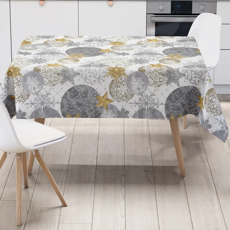 KEVKUS Wachstuch Tischdecke Weihnachten B7000-01 goldene Sterne grau Kugeln eckig rund oval