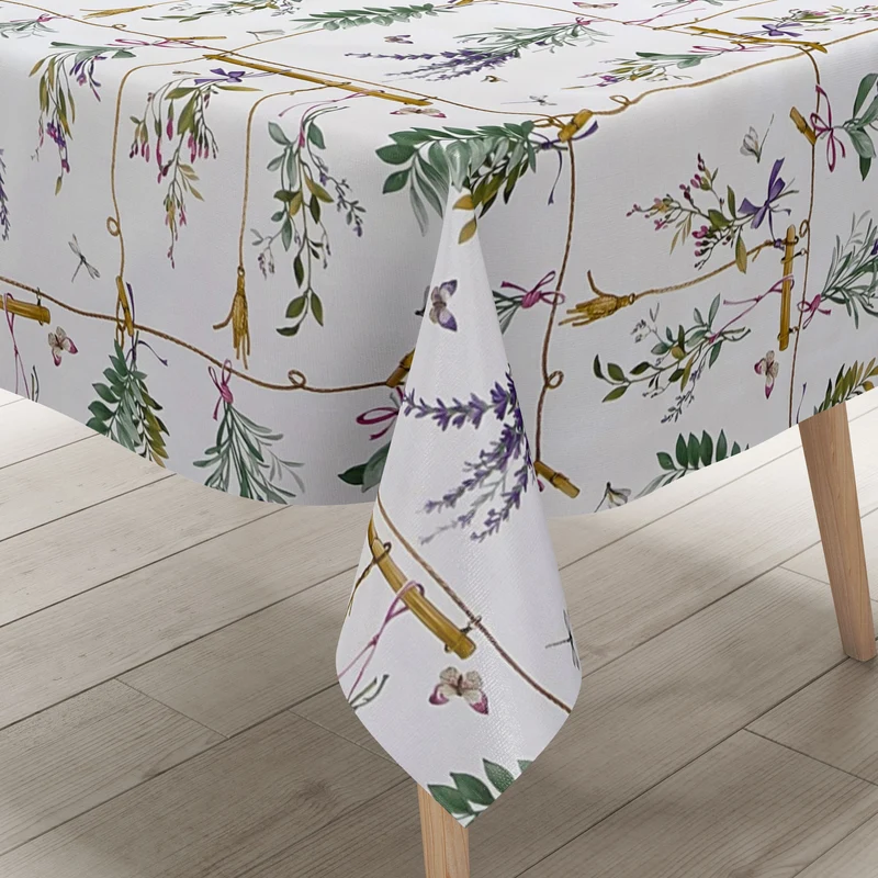 Wachstuch Tischdecke B5002-01 Lavendel Schmetterlinge auf weiss eckig rund oval