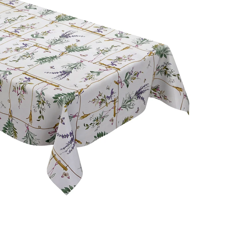 Wachstuch Tischdecke B5002-01 Lavendel Schmetterlinge auf weiss eckig rund oval