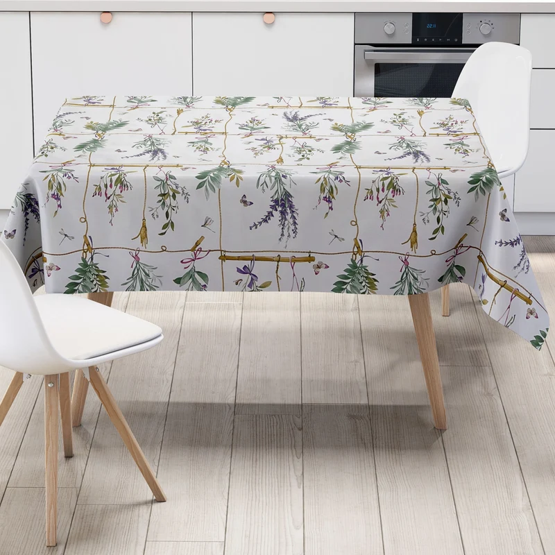 Wachstuch Tischdecke B5002-01 Lavendel Schmetterlinge auf weiss eckig rund oval