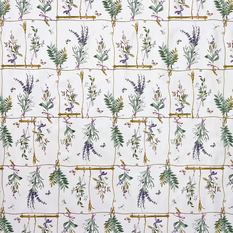 Wachstuch Tischdecke B5002-01 Lavendel Schmetterlinge auf weiss eckig rund oval