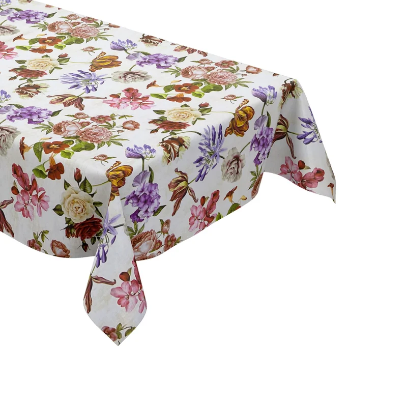 Wachstuch Tischdecke B5031-01 bunte Blüten Rosen auf weiß eckig rund oval