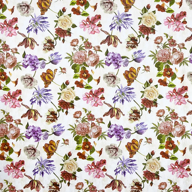 Wachstuch Tischdecke B5031-01 bunte Blüten Rosen auf weiß eckig rund oval