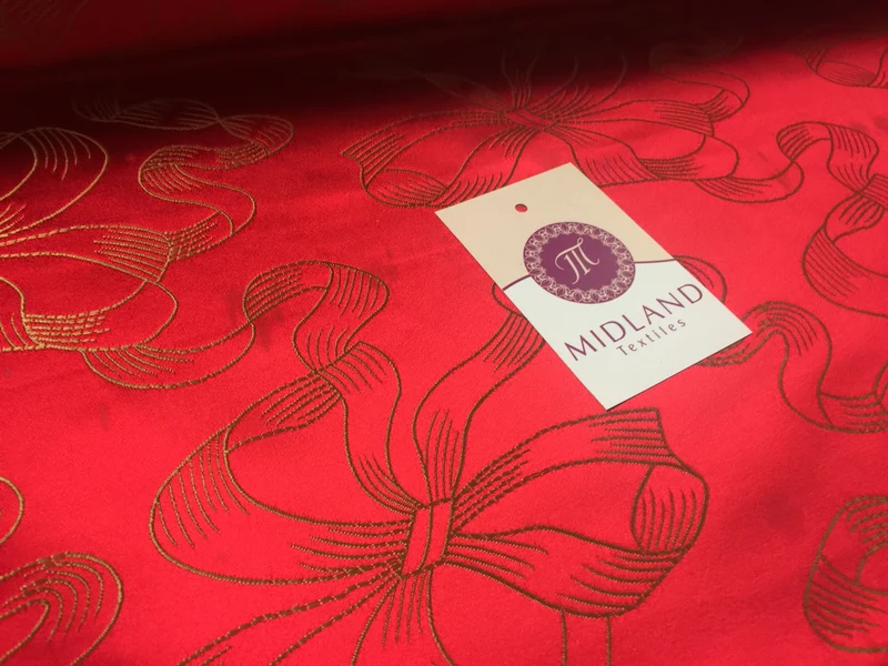 Red & Gold Ribbon & Bow Metallic Jacquard Chinese Brocade 45" M381
