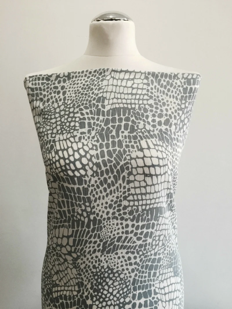 Grey and White Animal Print Crinkle Crepe M145-21 Mtex