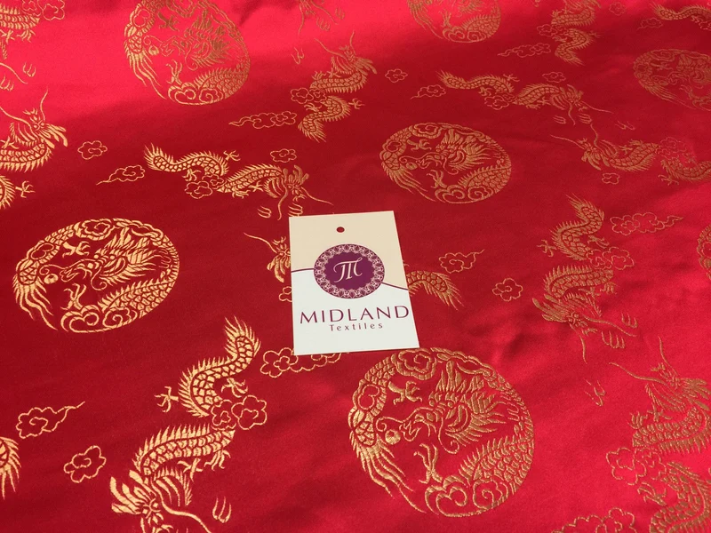 Traditional Oriental Gold Dragon Silk Satin Brocade 45" Wide M60 Mtex
