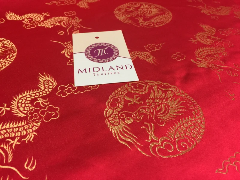 Traditional Oriental Gold Dragon Silk Satin Brocade 45" Wide M60 Mtex