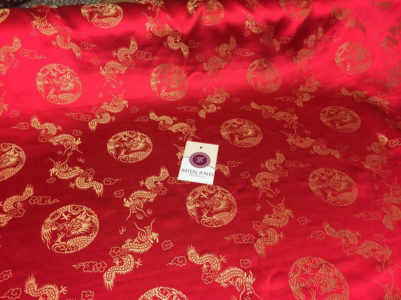 Traditional Oriental Gold Dragon Silk Satin Brocade 45" Wide M60 Mtex