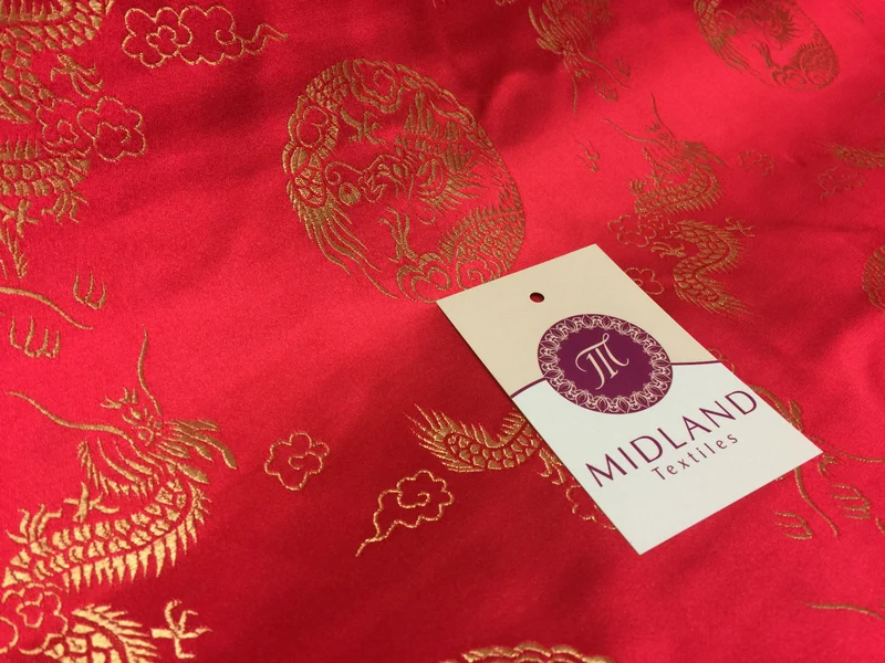 Traditional Oriental Gold Dragon Silk Satin Brocade 45" Wide M60 Mtex