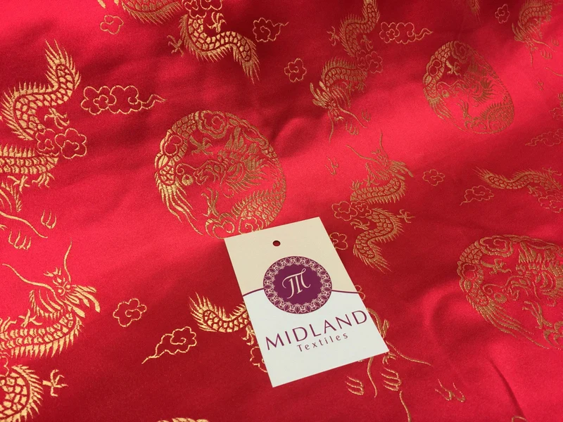 Traditional Oriental Gold Dragon Silk Satin Brocade 45" Wide M60 Mtex