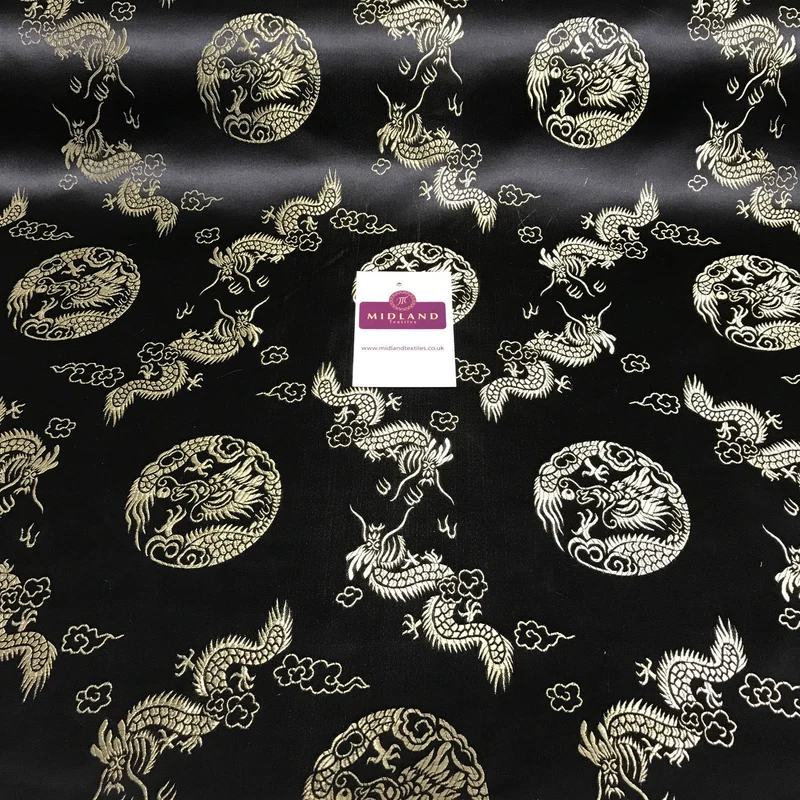 Traditional Oriental Gold Dragon Silk Satin Brocade 45" Wide M60 Mtex