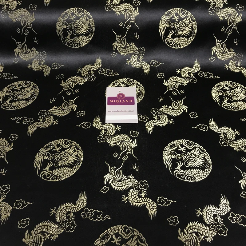 Traditional Oriental Gold Dragon Silk Satin Brocade 45" Wide M60 Mtex