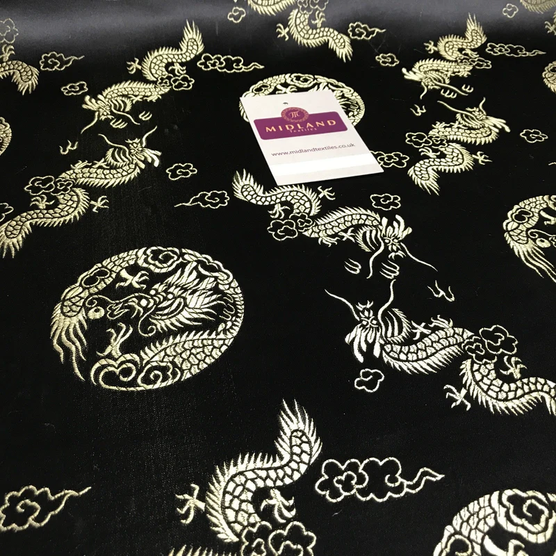 Traditional Oriental Gold Dragon Silk Satin Brocade 45" Wide M60 Mtex