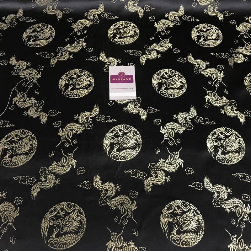 Traditional Oriental Gold Dragon Silk Satin Brocade 45" Wide M60 Mtex