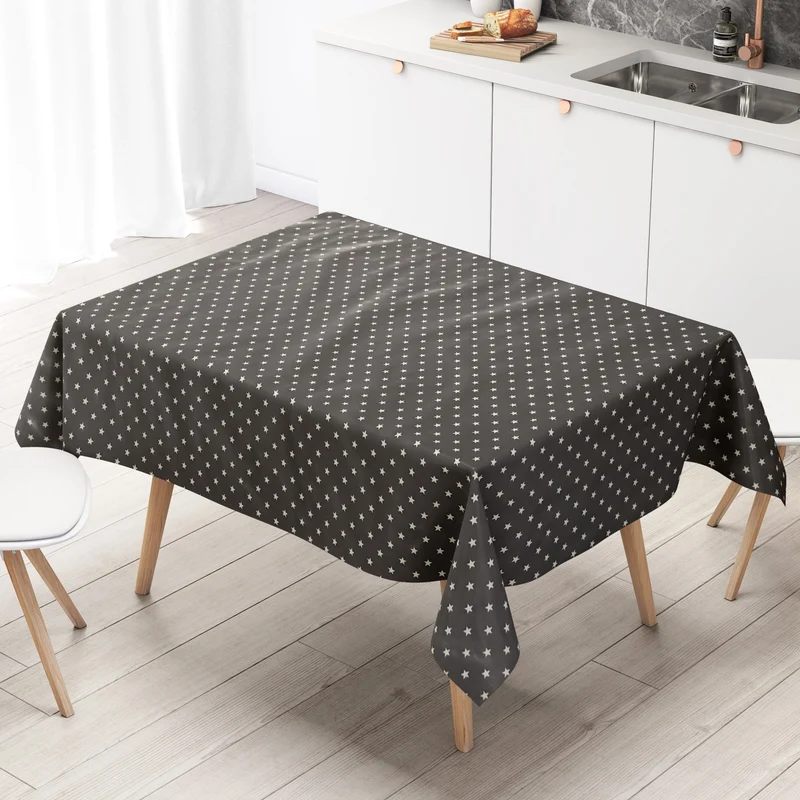 KEVKUS Wachstuch Tischdecke Weihnachten 01289-03 weiße Sterne auf grau eckig rund oval