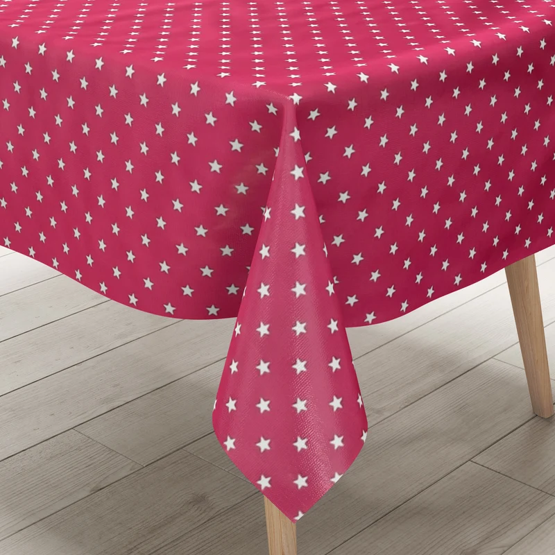 KEVKUS Wachstuch Tischdecke Weihnachten 01289-04 weiße Sterne auf fuchsia eckig rund oval