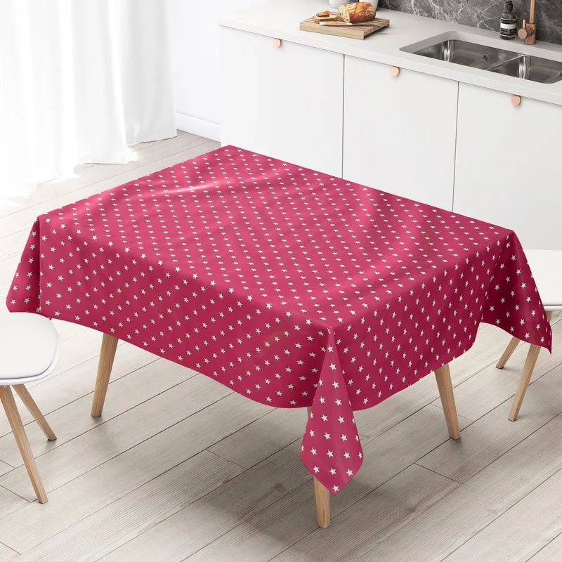 KEVKUS Wachstuch Tischdecke Weihnachten 01289-04 weiße Sterne auf fuchsia eckig rund oval