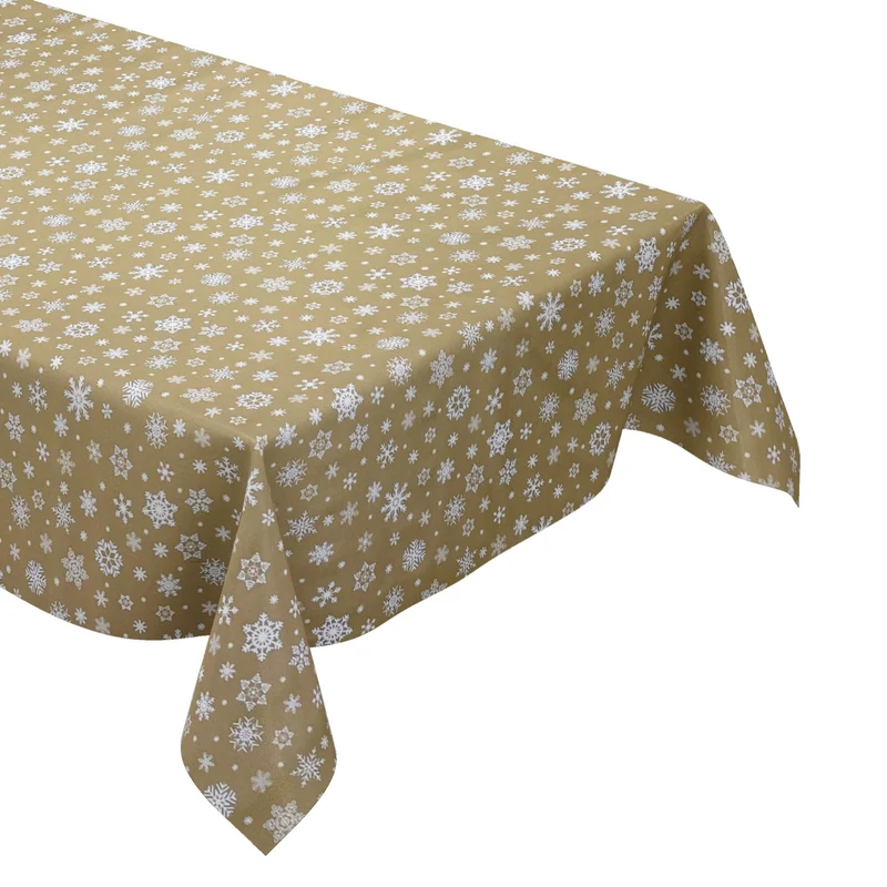 Wachstuch Tischdecke geprägt Weihnachten P1096-1 Schneeflocken auf gold eckig rund oval