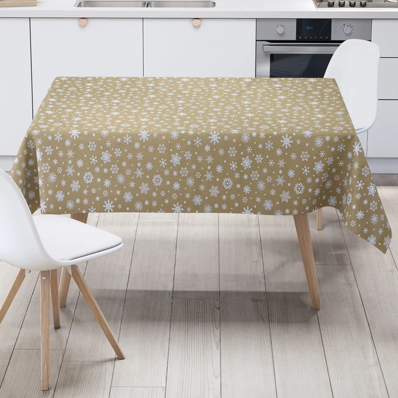 Wachstuch Tischdecke geprägt Weihnachten P1096-1 Schneeflocken auf gold eckig rund oval