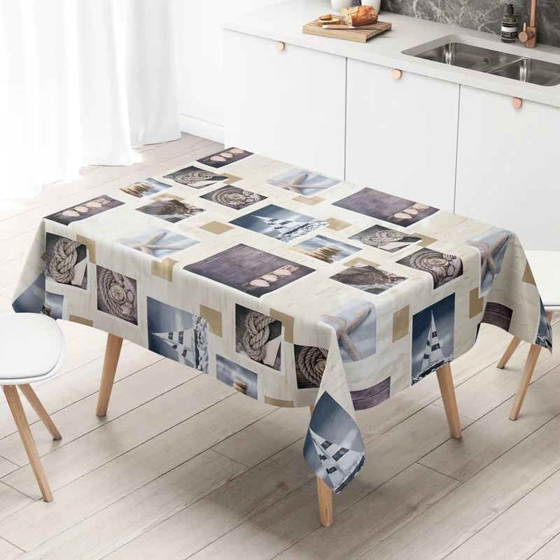 Wachstuch Tischdecke B9059-01 maritim Seestern Muschel Holz eckig rund oval