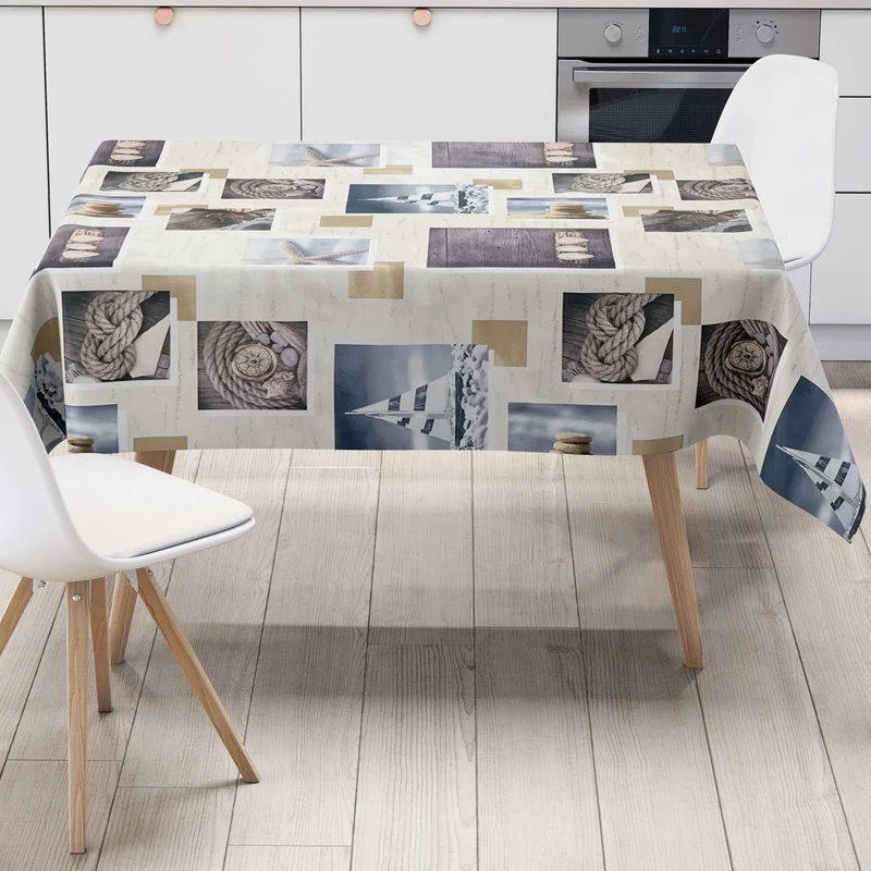 Wachstuch Tischdecke B9059-01 maritim Seestern Muschel Holz eckig rund oval
