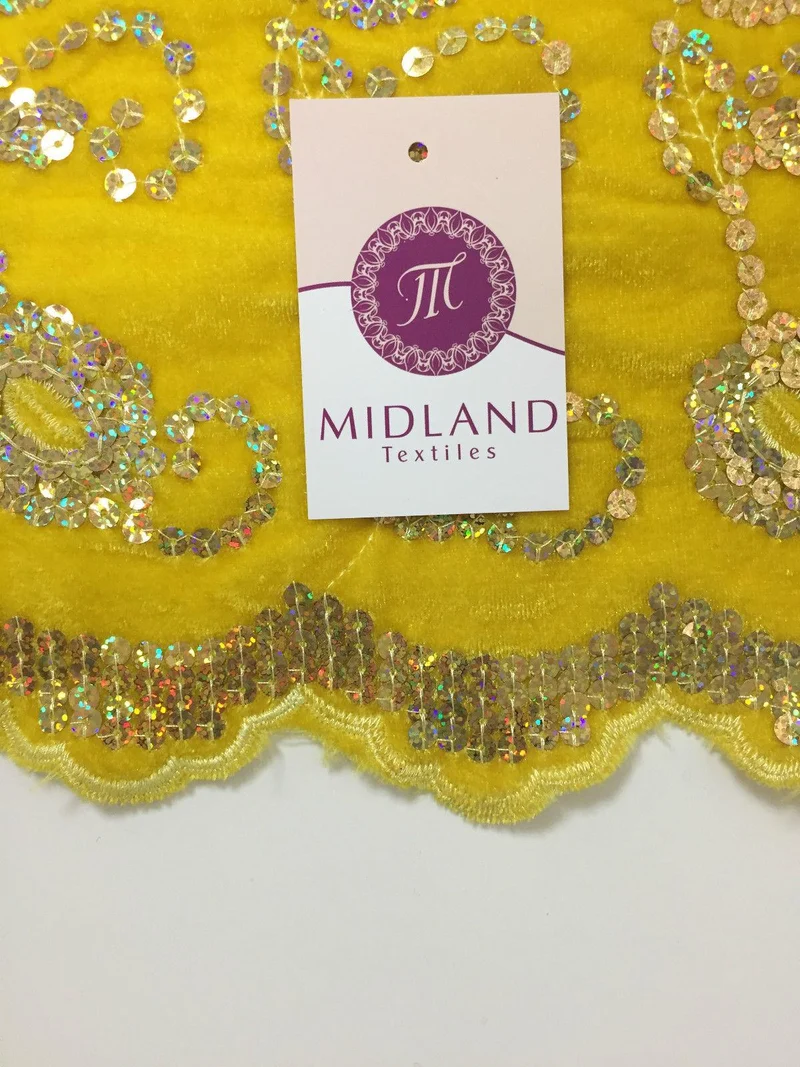 Gold Sequin Embellished Scalloped edge Micro Velvet 40" Wide M47 Mtex