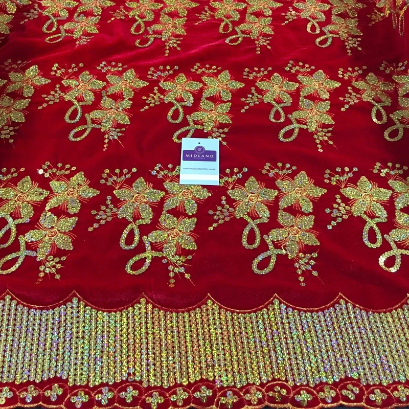 Gold Sequin Embellished Scalloped edge Micro Velvet 40" Wide M47 Mtex