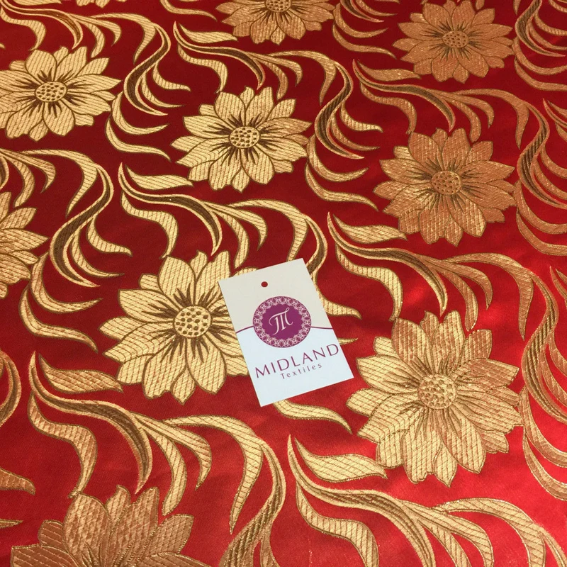 Red and gold floral Metallic jacquard brocade Fabric 58" Wide M380 Mtex
