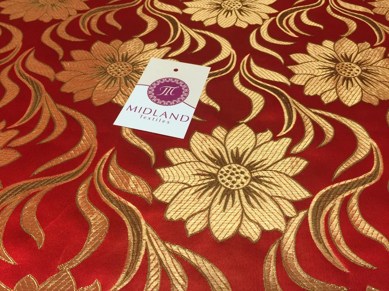 Red and gold floral Metallic jacquard brocade Fabric 58" Wide M380 Mtex