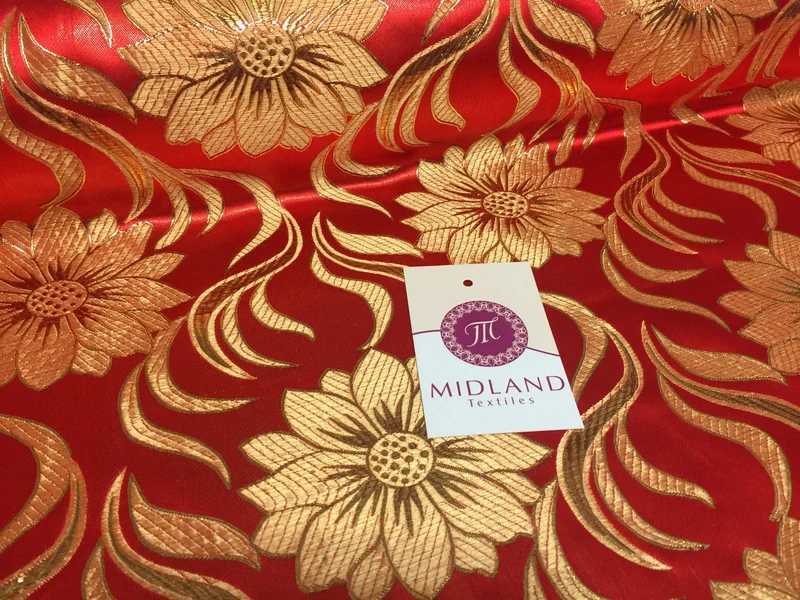 Red and gold floral Metallic jacquard brocade Fabric 58" Wide M380 Mtex