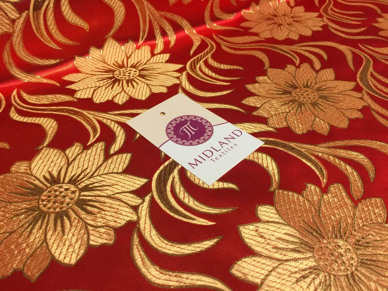 Red and gold floral Metallic jacquard brocade Fabric 58" Wide M380 Mtex