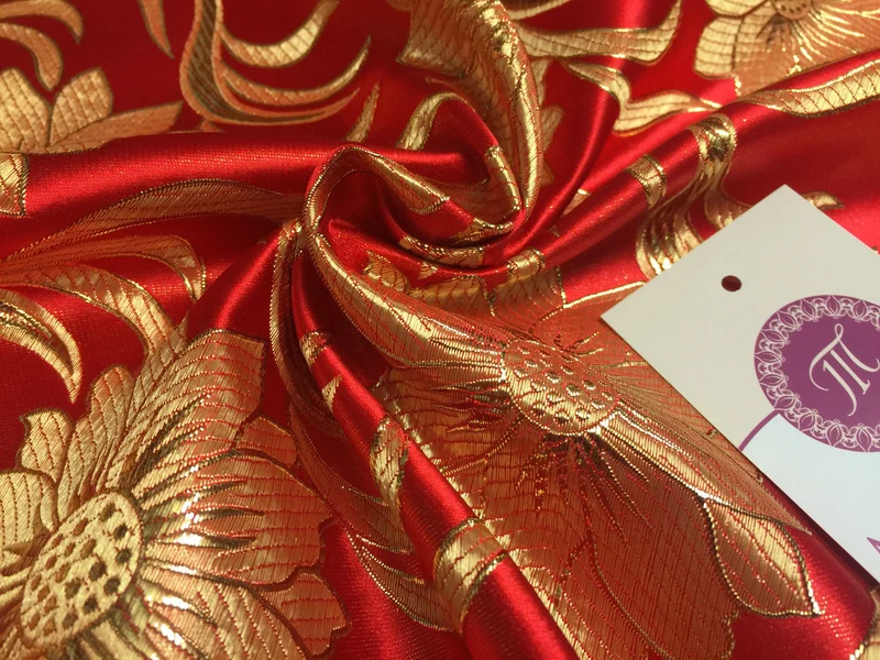 Red and gold floral Metallic jacquard brocade Fabric 58" Wide M380 Mtex