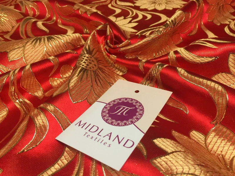Red and gold floral Metallic jacquard brocade Fabric 58" Wide M380 Mtex