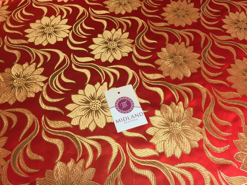 Red and gold floral Metallic jacquard brocade Fabric 58" Wide M380 Mtex