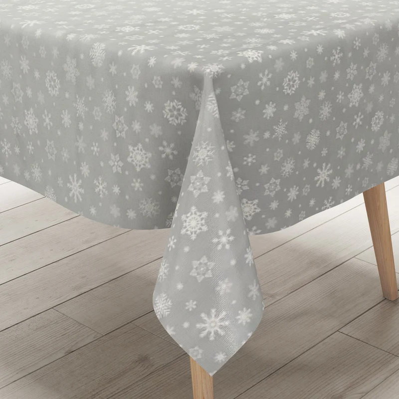Wachstuch Tischdecke geprägt Weihnachten P1096-2 Schneeflocken auf silber eckig rund oval