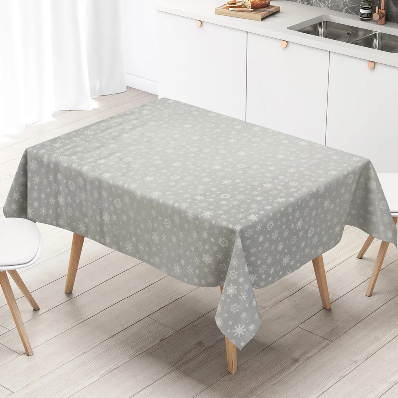 Wachstuch Tischdecke geprägt Weihnachten P1096-2 Schneeflocken auf silber eckig rund oval