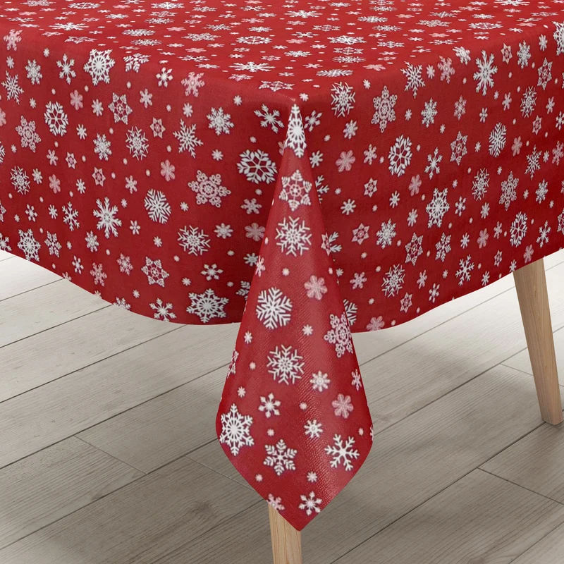 Wachstuch Tischdecke geprägt Weihnachten P1096-3 Schneeflocken auf rot eckig rund oval