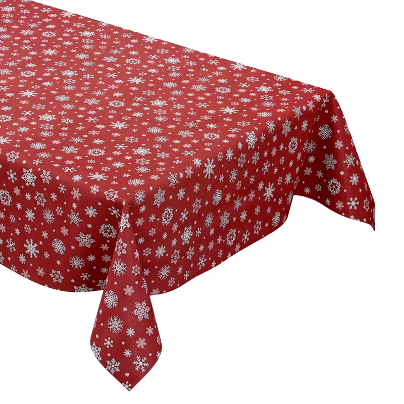 Wachstuch Tischdecke geprägt Weihnachten P1096-3 Schneeflocken auf rot eckig rund oval