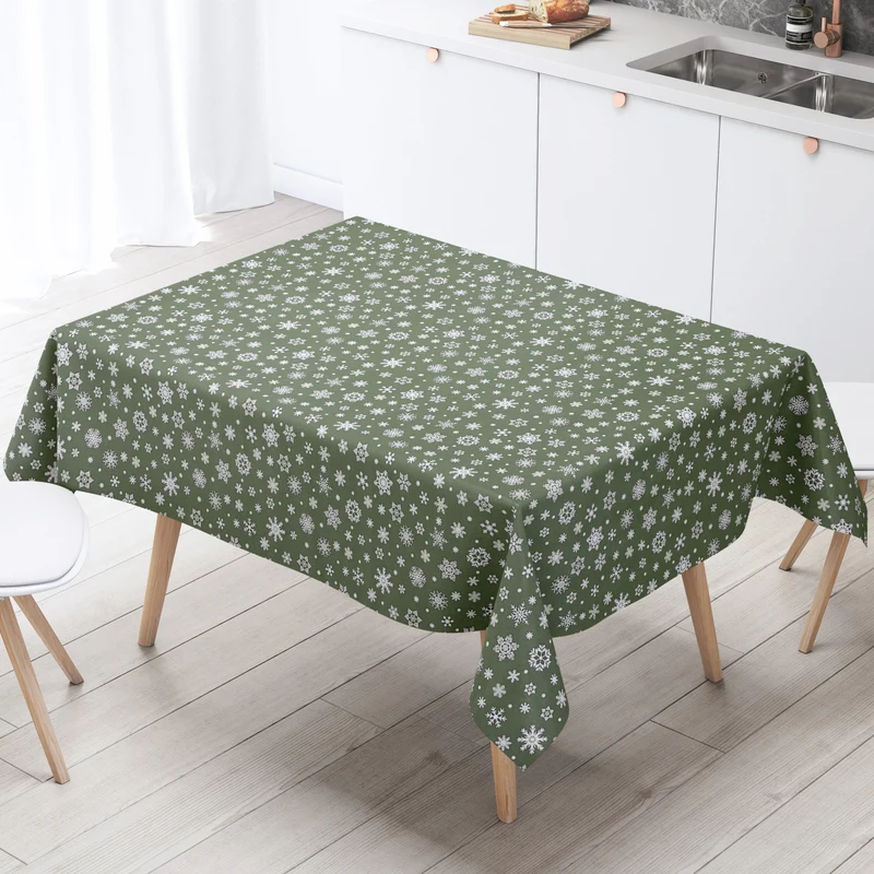 Wachstuch Tischdecke geprägt Weihnachten P1096-4 Schneeflocken auf grün eckig rund oval