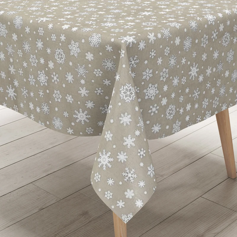 Wachstuch Tischdecke geprägt Weihnachten P1096-5 Schneeflocken auf beige eckig rund oval