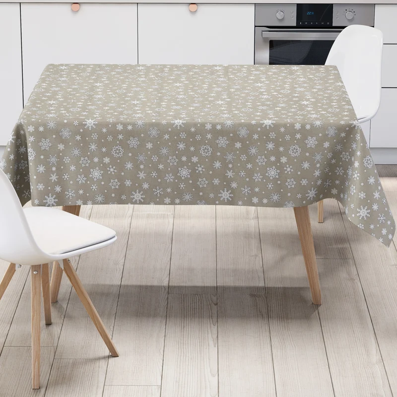 Wachstuch Tischdecke geprägt Weihnachten P1096-5 Schneeflocken auf beige eckig rund oval