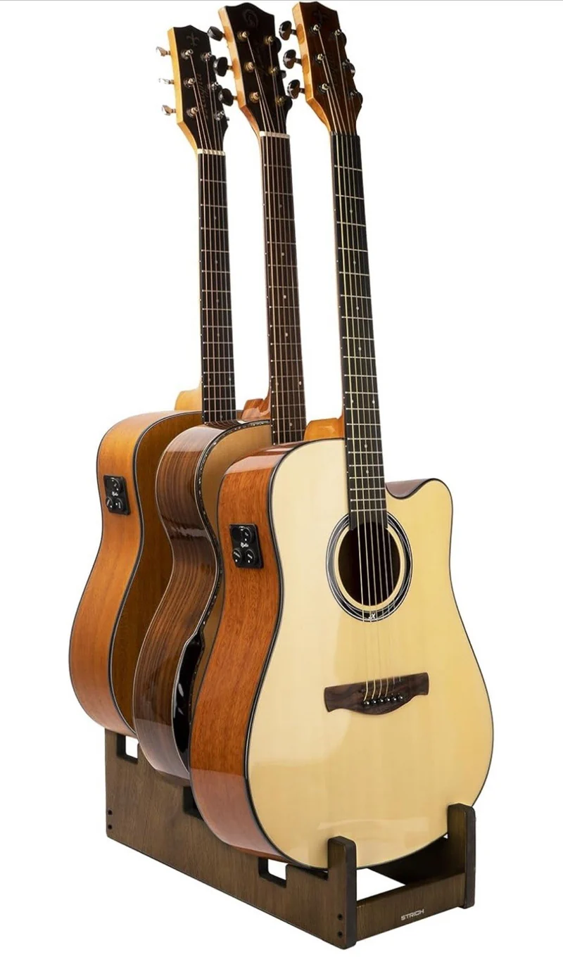 STRICH Holz Gitarrenständer 3-fach für E- & Akustikgitarren L-3AW