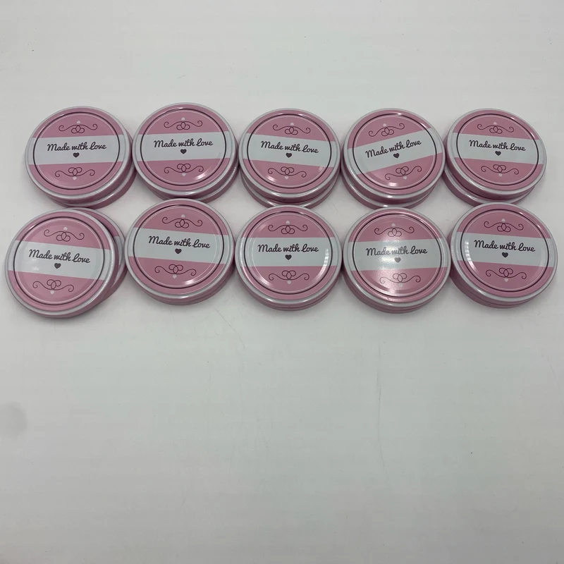 20x Ersatzdeckel für Marmeladengläser "Made with Love" - Schraubdeckel Rosa