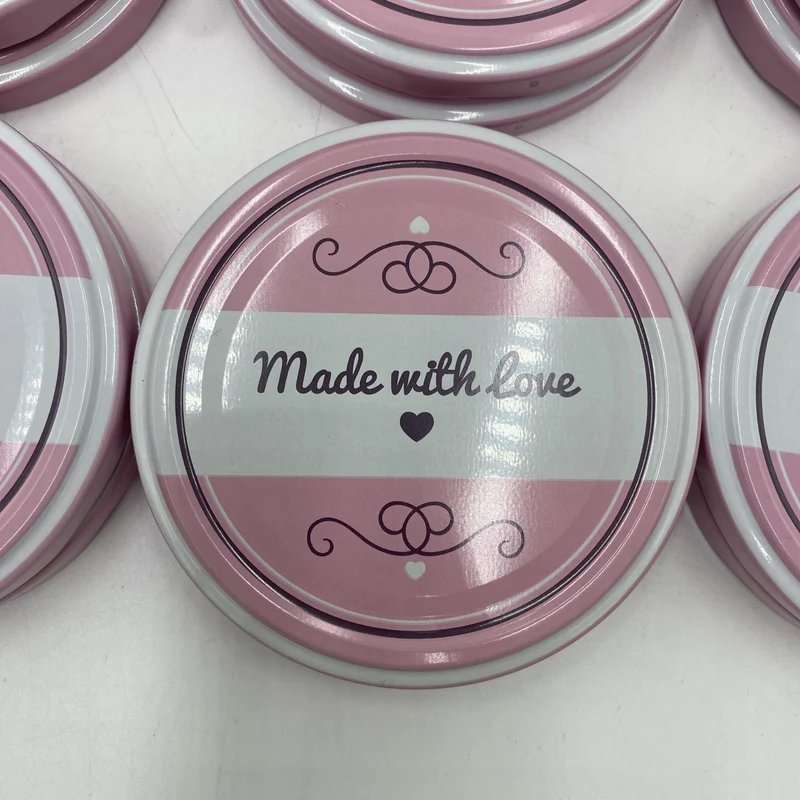 20x Ersatzdeckel für Marmeladengläser "Made with Love" - Schraubdeckel Rosa