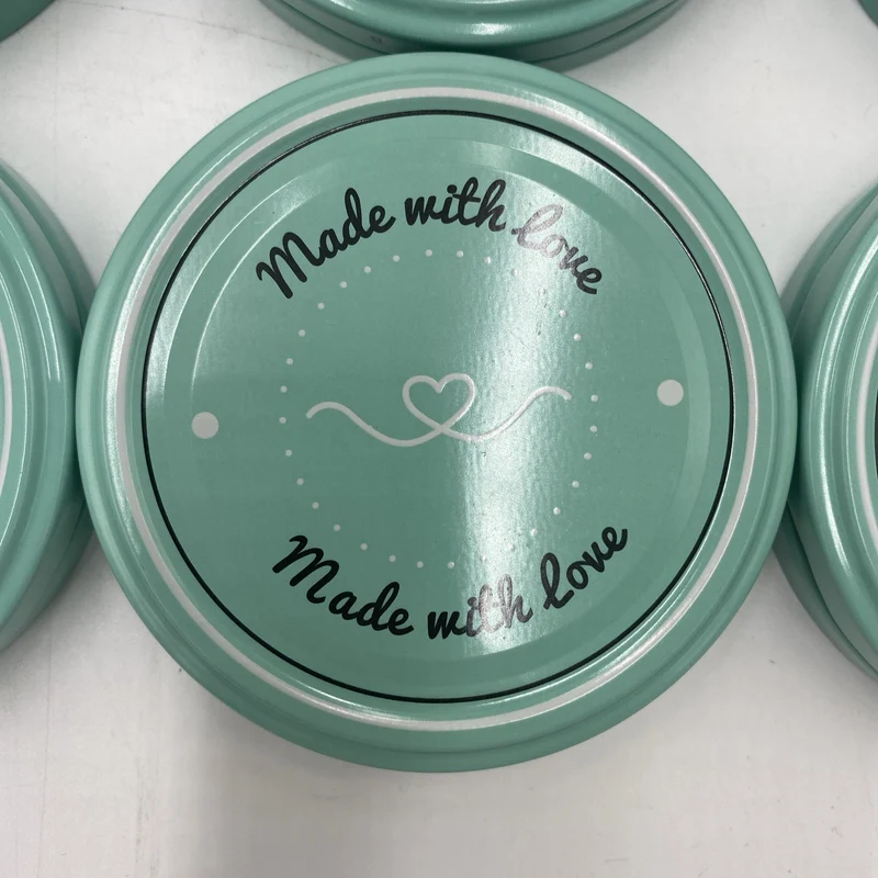 20x Ersatzdeckel für Marmeladengläser "Made with Love" - Schraubdeckel Mintgrün