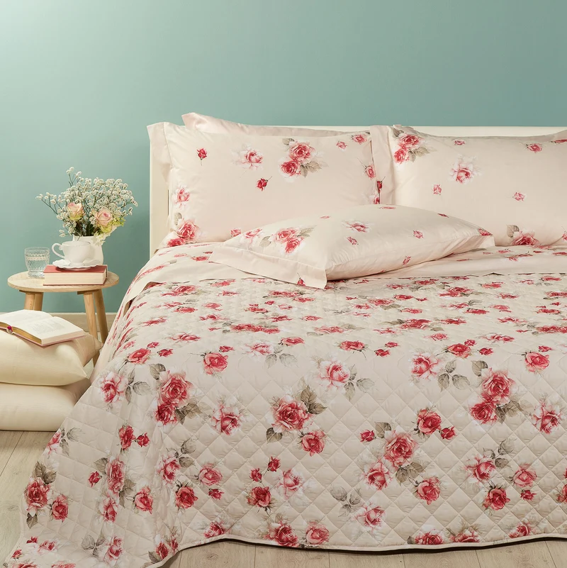 Copriletto Primaverile rosa juliet Garden in Cotone 60 gr/mq