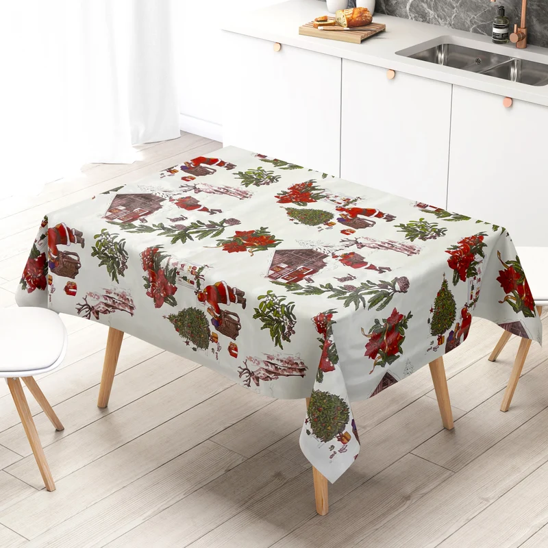 KEVKUS Wachstuch Tischdecke Weihnachten P984-1 Weihnachtsmann auf weiß eckig rund oval