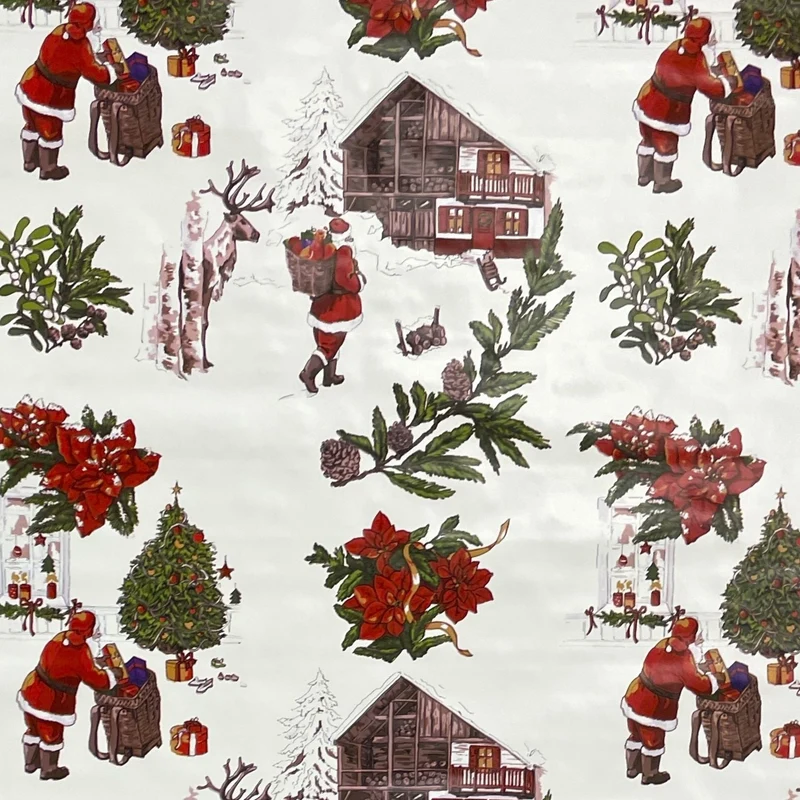 KEVKUS Wachstuch Tischdecke Weihnachten P984-1 Weihnachtsmann auf weiß eckig rund oval